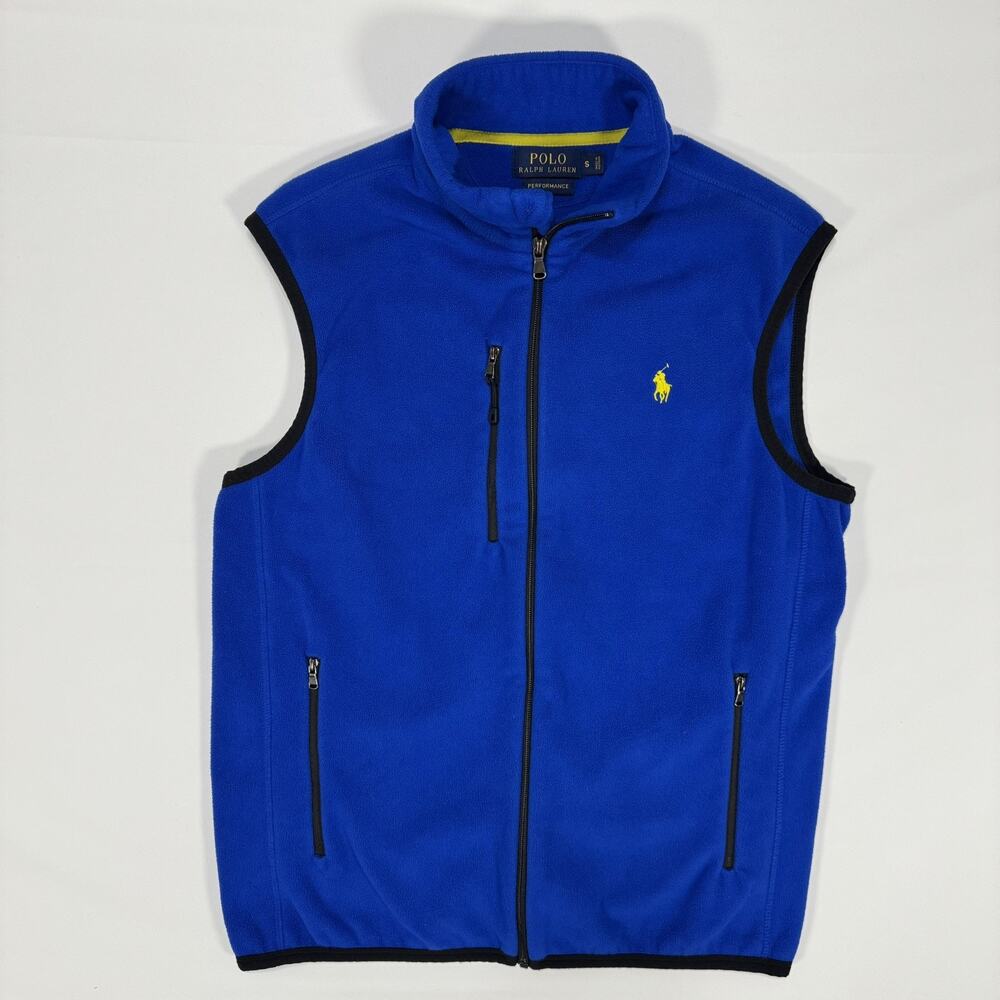 Polo Ralph Lauren Vest Mens Small Blue Fleece Performance Full Zip Pockets Golf